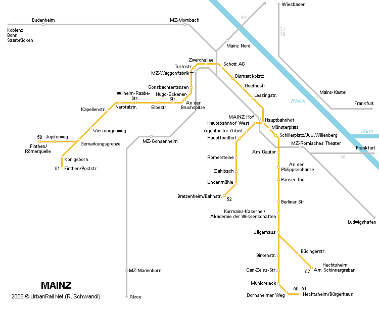 Mapa de tranvÃ­as de Maguncia